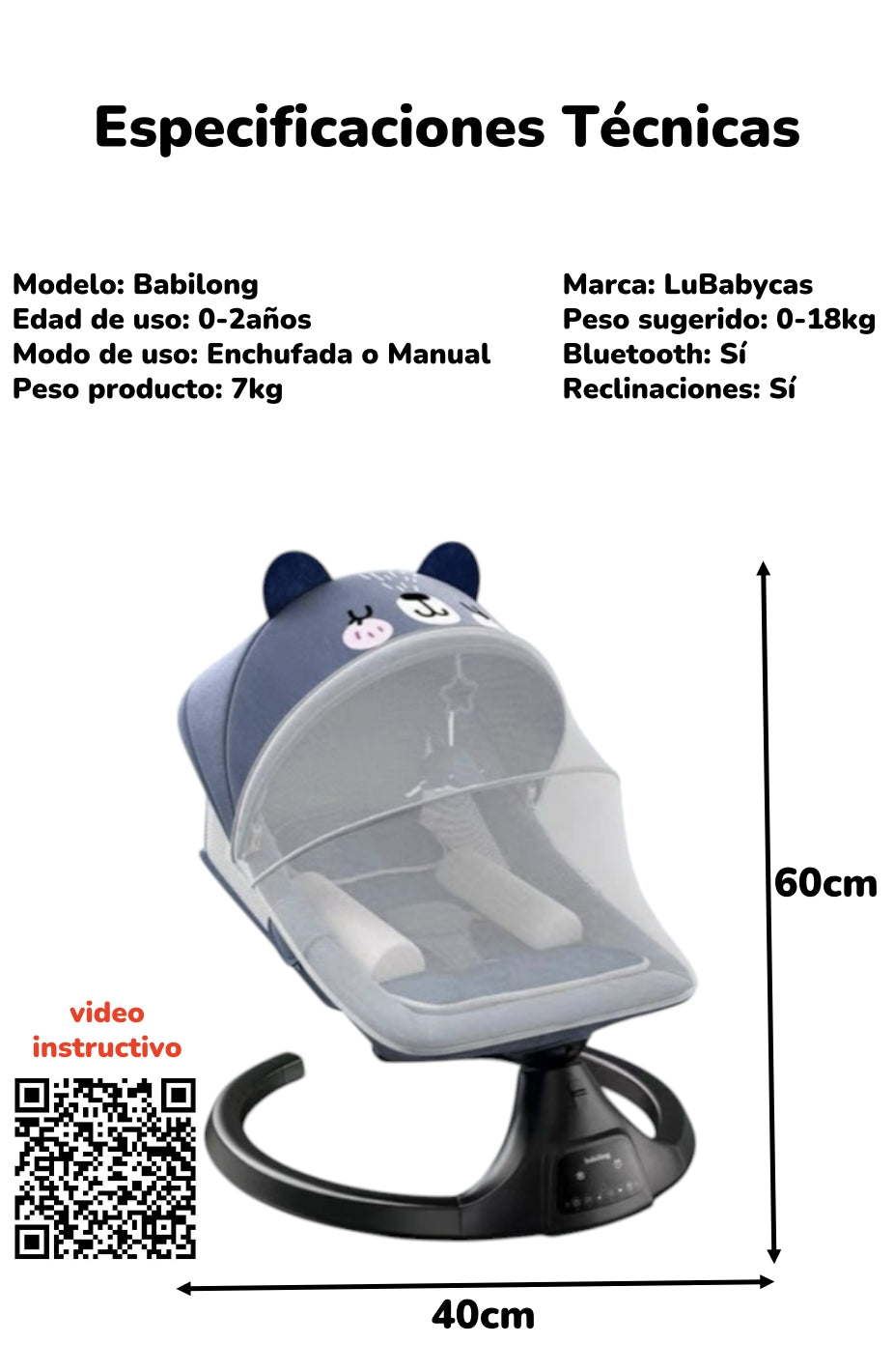 Mecedora Eléctrica Reclinable Bluetooth Lubabycas Rosada