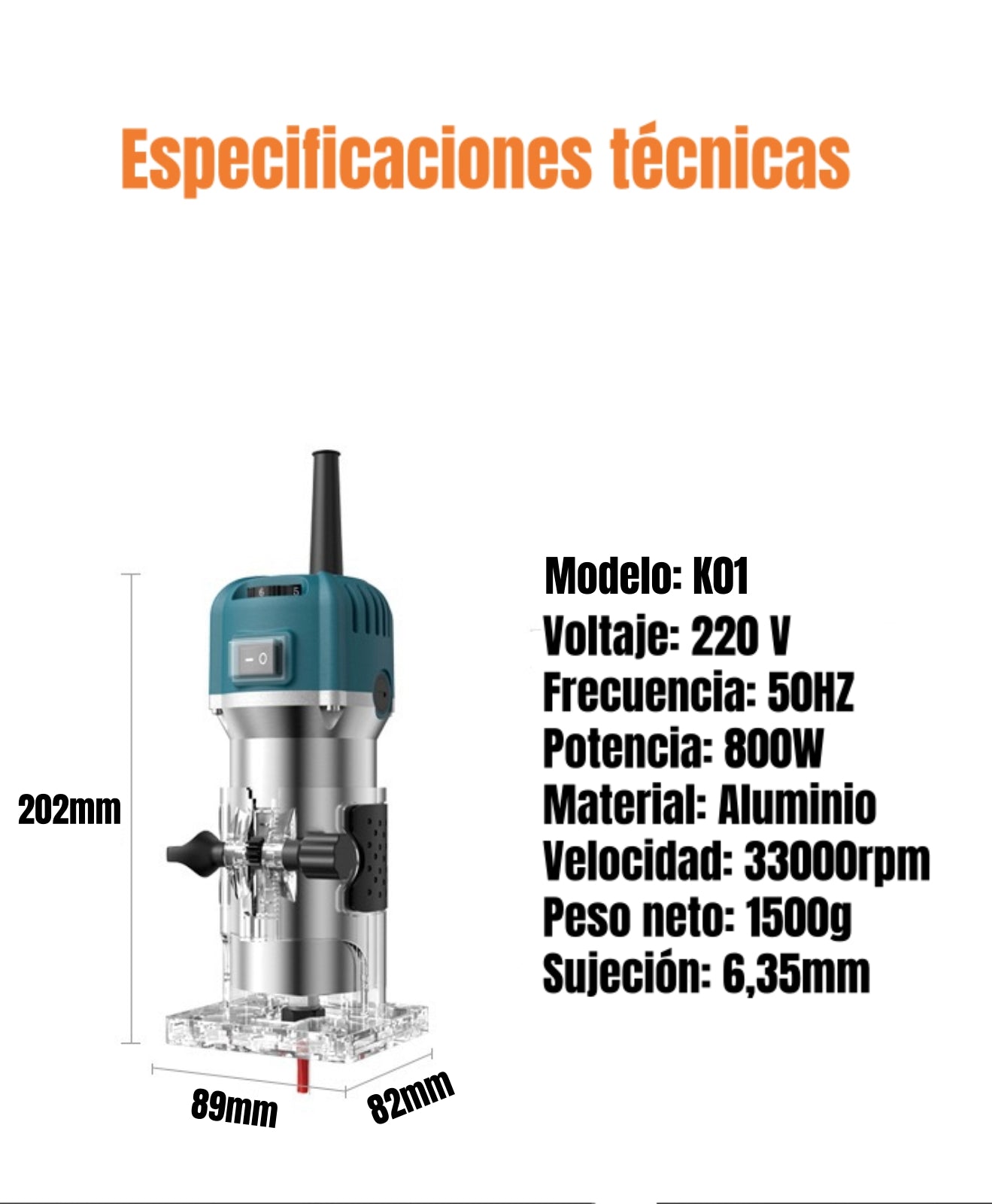 Kit Fresadora Recortadora 800W 6,35mm 15 Fresas Con Caja K01