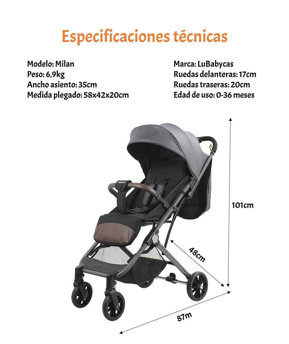 Coche De Paseo Tipo Maleta 0-3 años Milan Gris By LuBabycas
