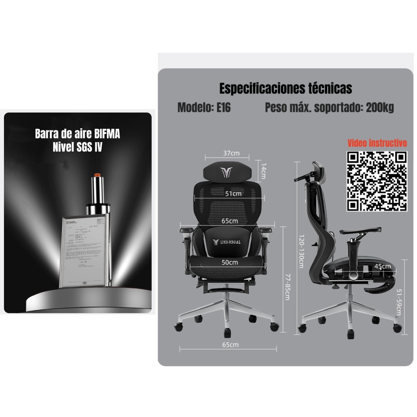 Silla De Escritorio Reclinable Con Reposapies E16 Negra