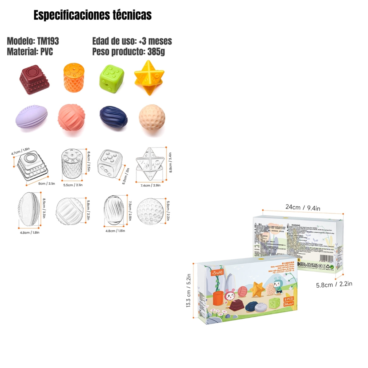 Juguete Sensorial Bloques Pelotas Mordedor TM193 LuBabycas