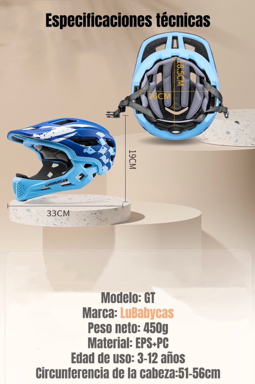 Casco Integral Infantil Niños 2 En 1 Ajustable GT LuBabycas
