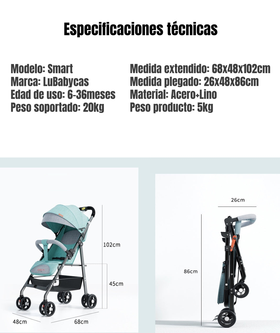 Coche De Paseo Reclinable Liviano Smart LuBabycas