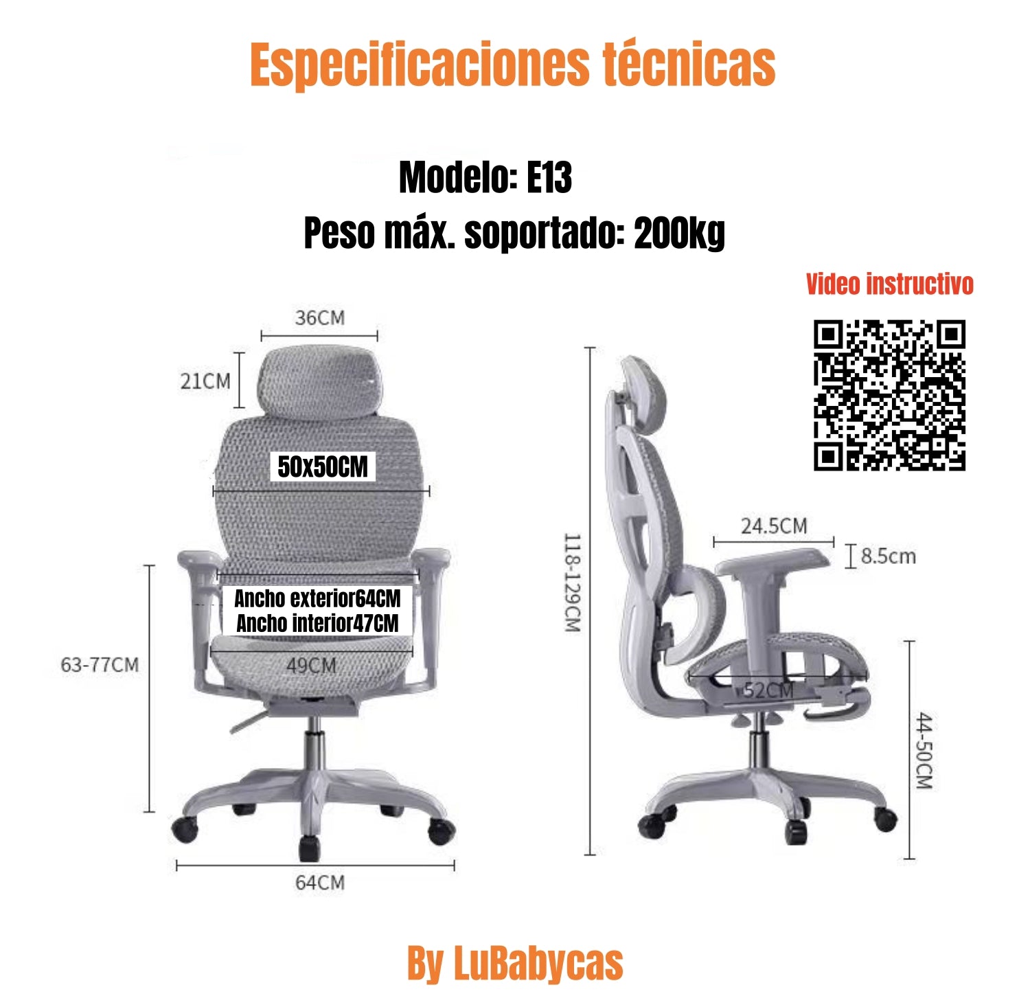 Silla De Escritorio Reclinable Premium E13 Gris LuBabycas