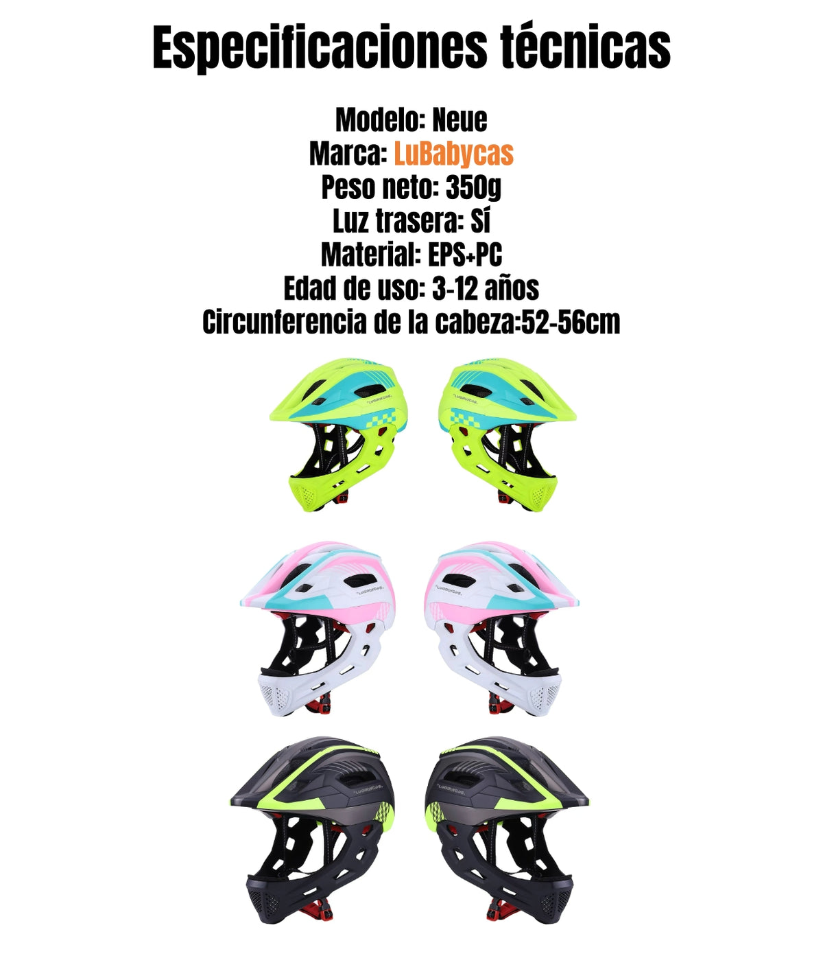 Casco Integral Infantil Bici 2 En 1 Con Luz Neue LuBabycas