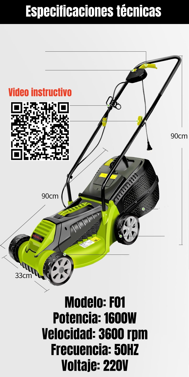 Cortadora De Pasto Eléctrica 1600W 3600RPM F01