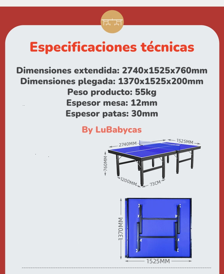 Mesa De Ping Pong Profesional Plegable 274CM By LuBabycas