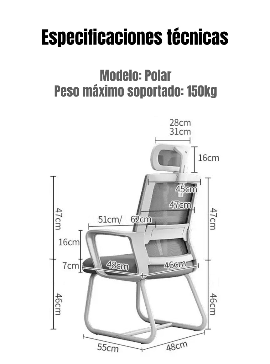 Silla De Escritorio Oficina Con Reposacabezas Polar Negra