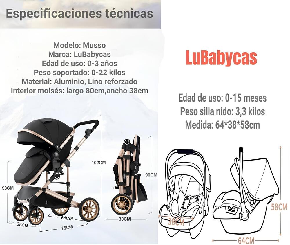 Coche Cuna Con Silla Nido Y Accesorios Musso LuBabycas