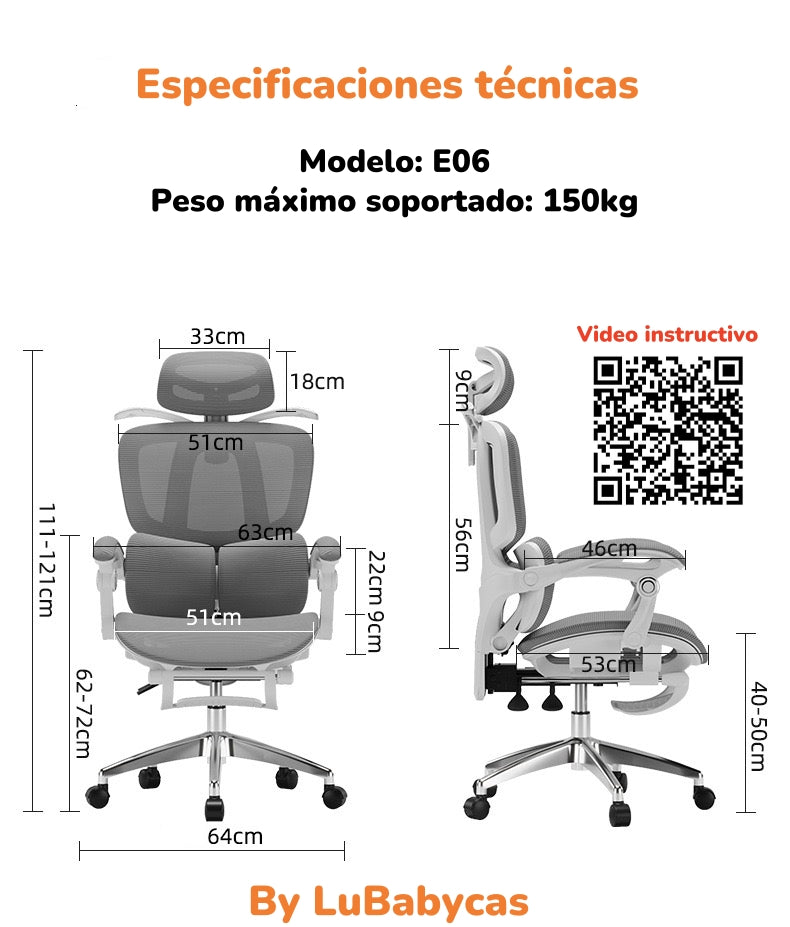 Silla De Escritorio Reclinable Reposapies E06Negra LuBabycas