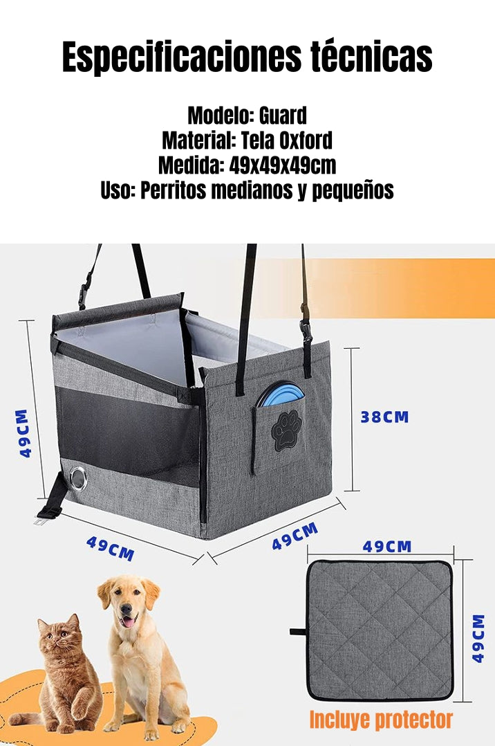 Asiento De Auto 49cm Perros Plegable Con Protector Guard