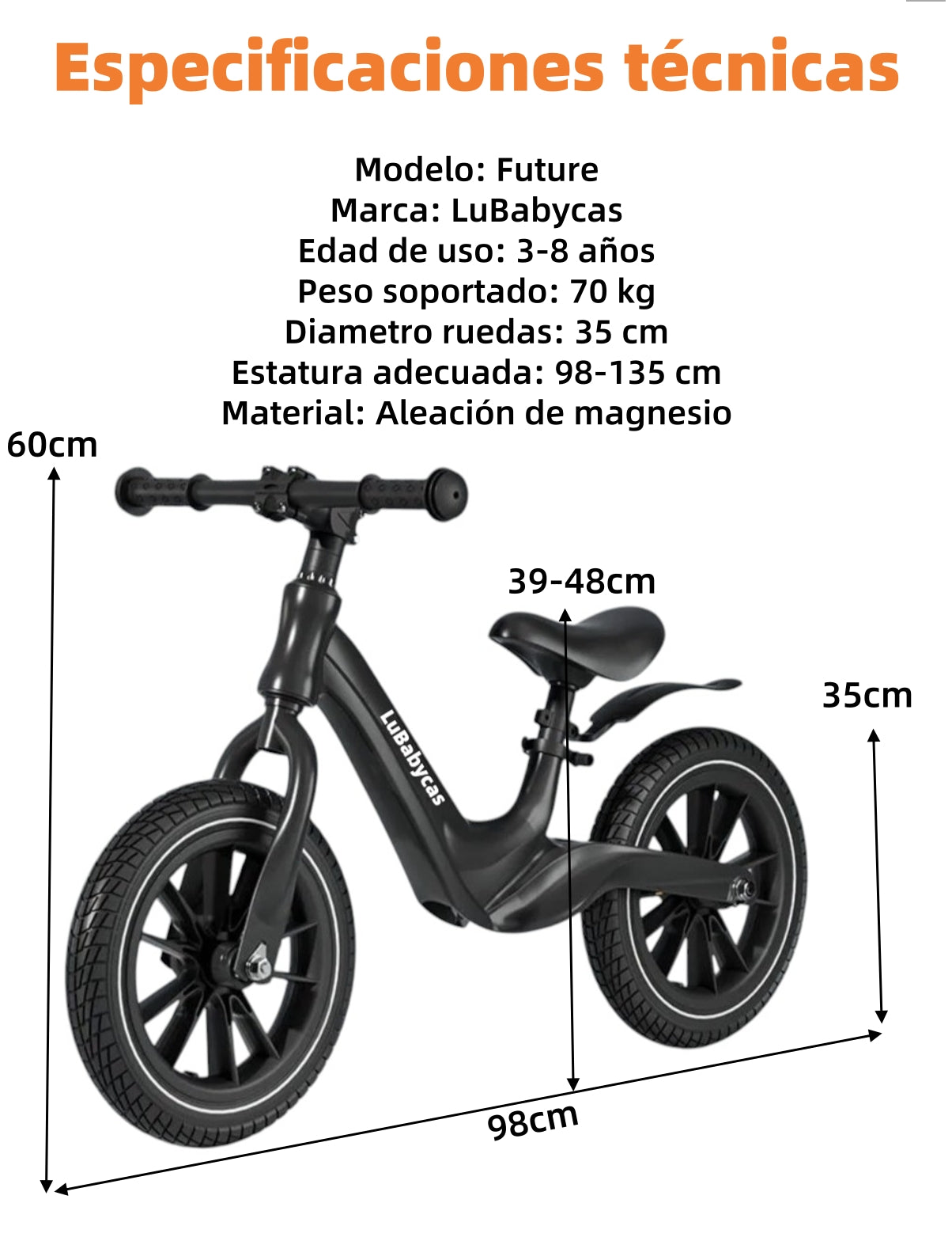 Bicicleta De Equilibrio 3-8 Años Aro 14 Future LuBabycas