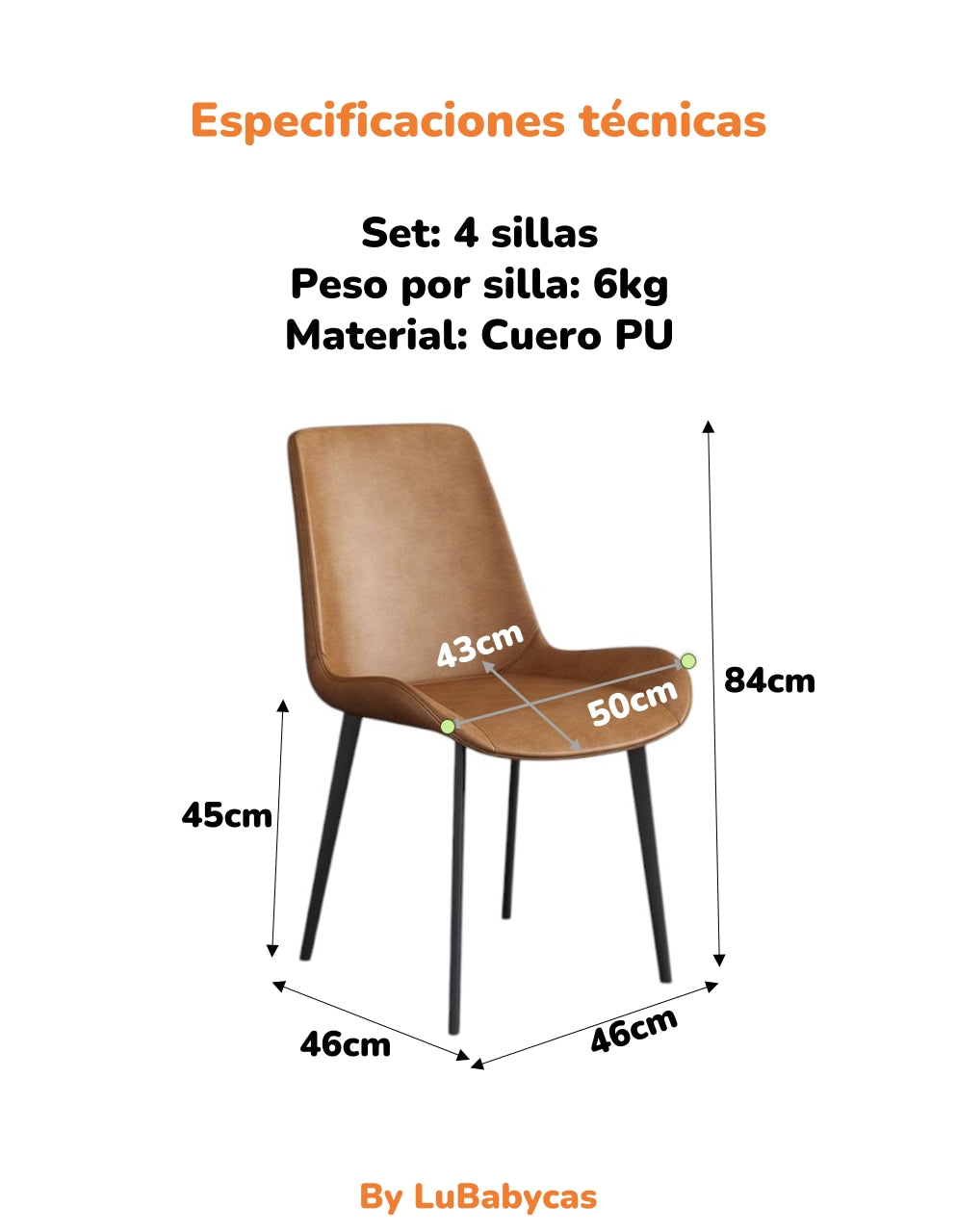 Set 4 Sillas De Comedor Cuero PU Estilo Italiano LuBabycas