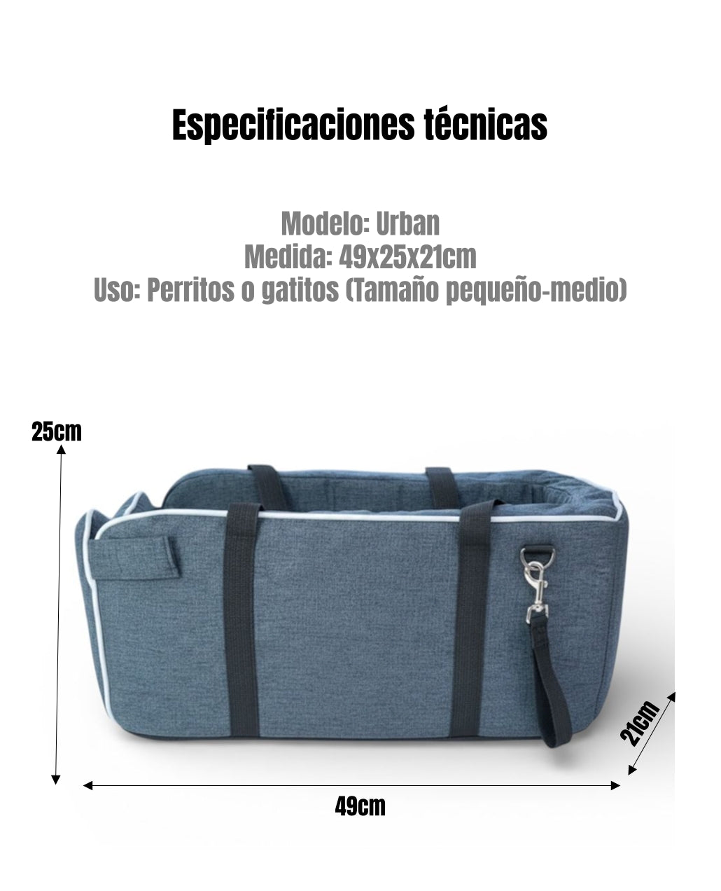 Bolso De Asiento Mascotas Portatil Transportador 2 En 1 Azul
