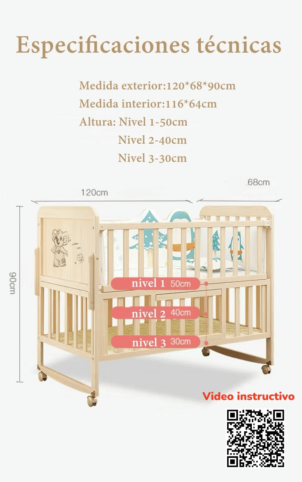 Cuna Madera Pack&Play 5 En 1 Etapas LuBabycas