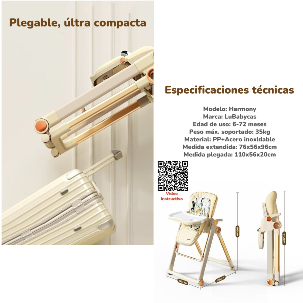 Silla De Comer Columpio 2 En 1 Con Protector Crema LuBabycas