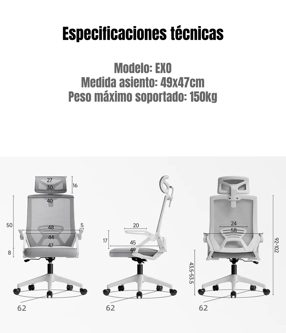 Silla Escritorio Oficina Reposacabezas Reclinable Exo Negra