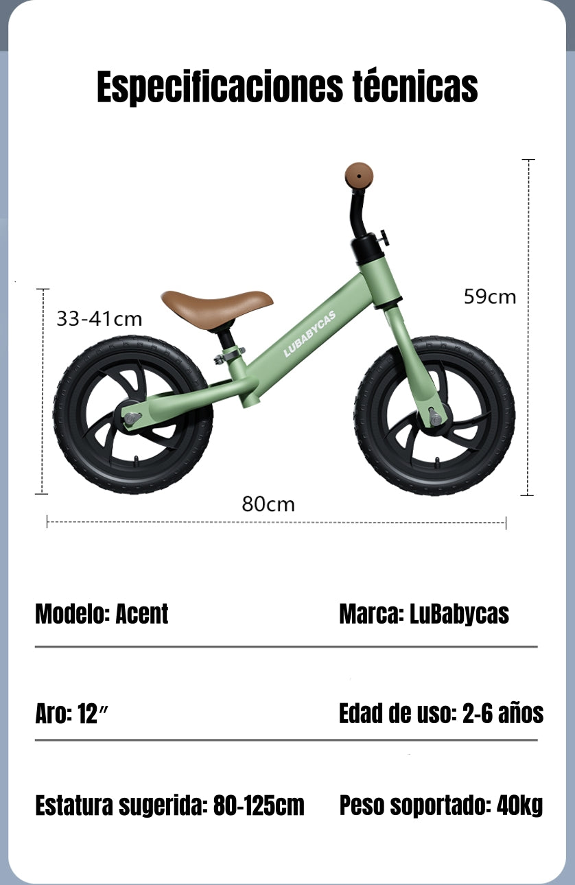 Bicicleta De Equilibrio 2-6 Años Aro 12 Acent LuBabycas