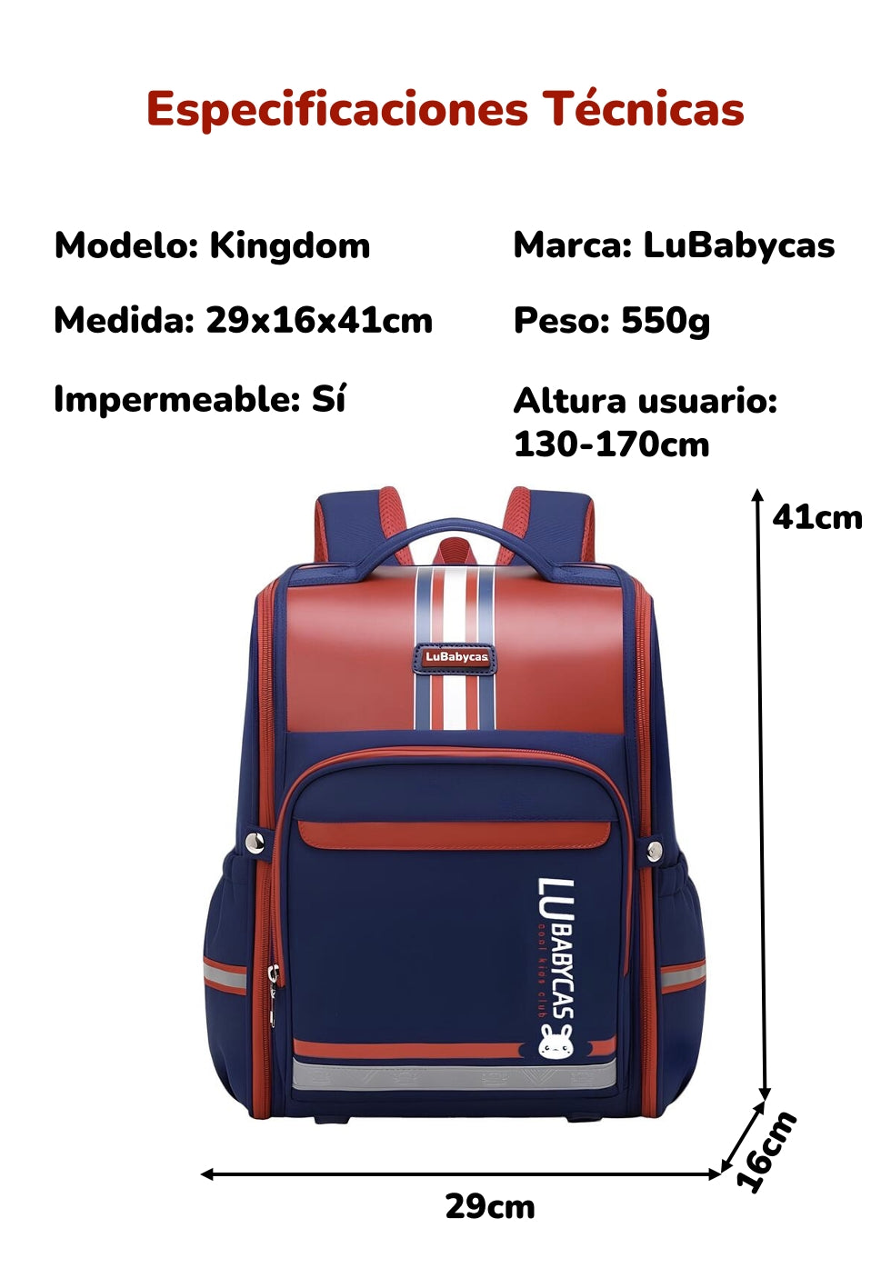 Mochila Escolar Infantil Impermeable 5S Kingdom LuBabycas