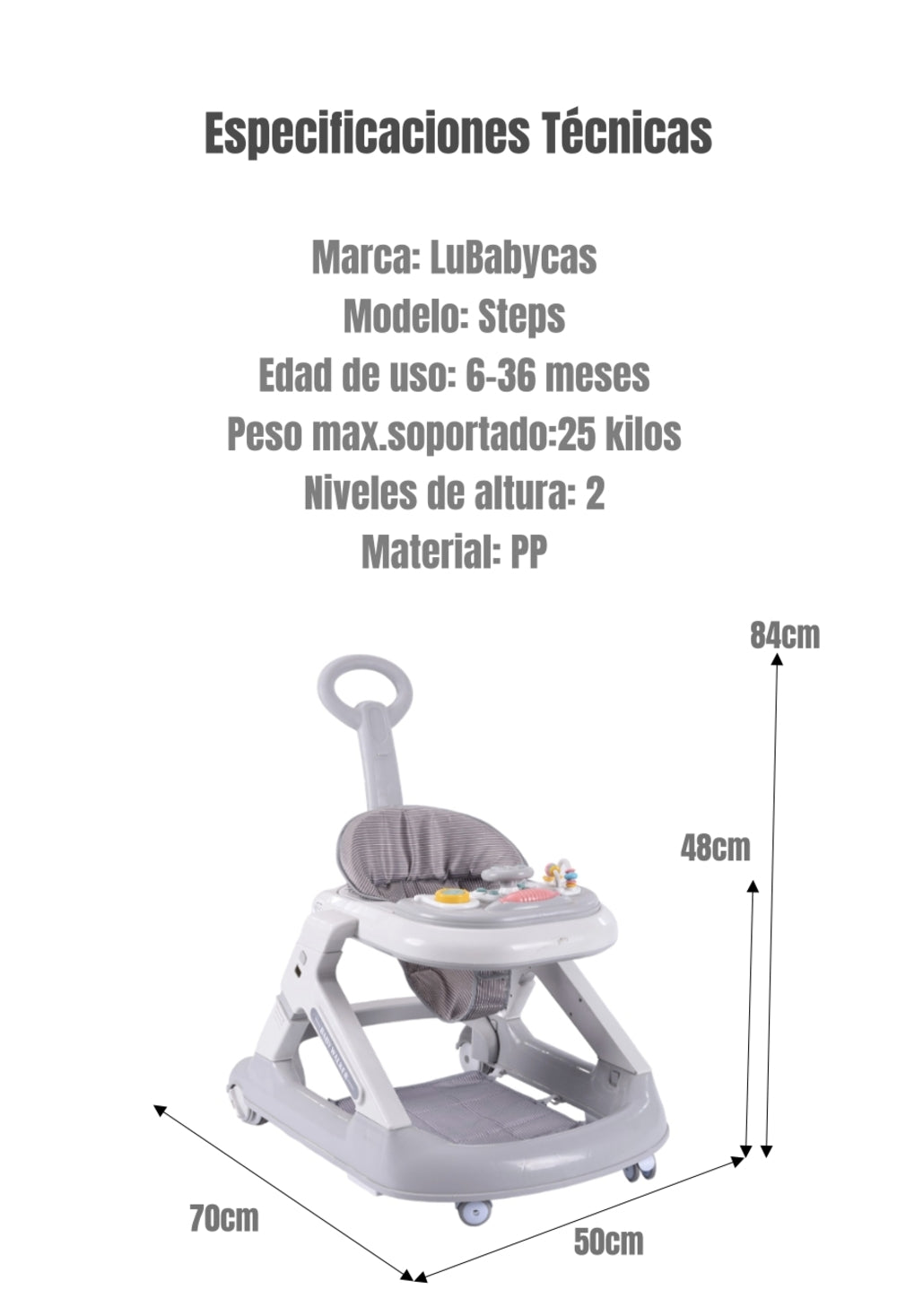 Andador Regulable Con Manilla Steps 5 En 1 LuBabycas