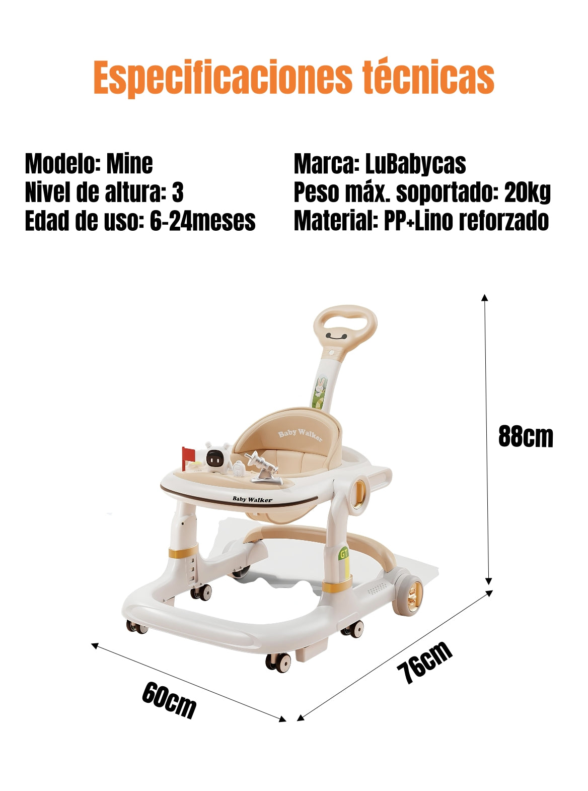 Andador Caminador Con Manilla Y Luces Mine LuBabycas