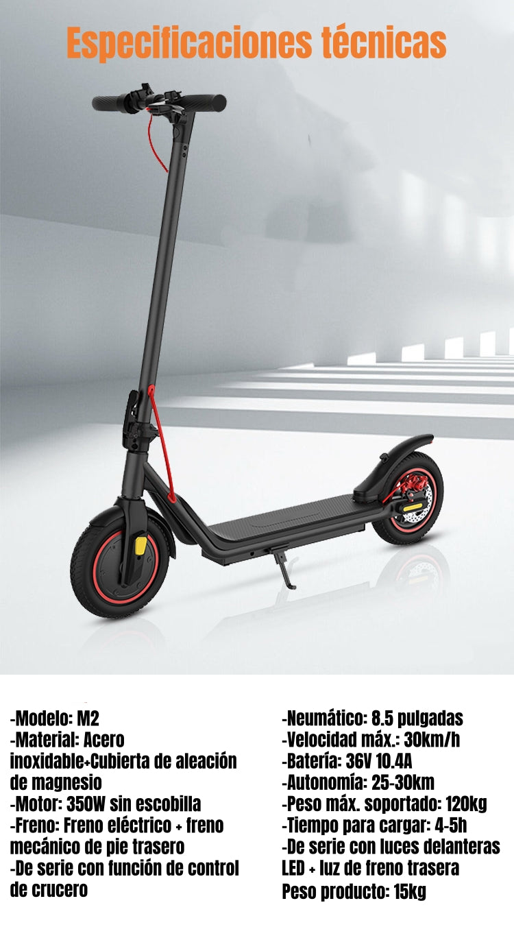 Scooter Adulto Eléctrico 30KM 36V 350W M2 Negro