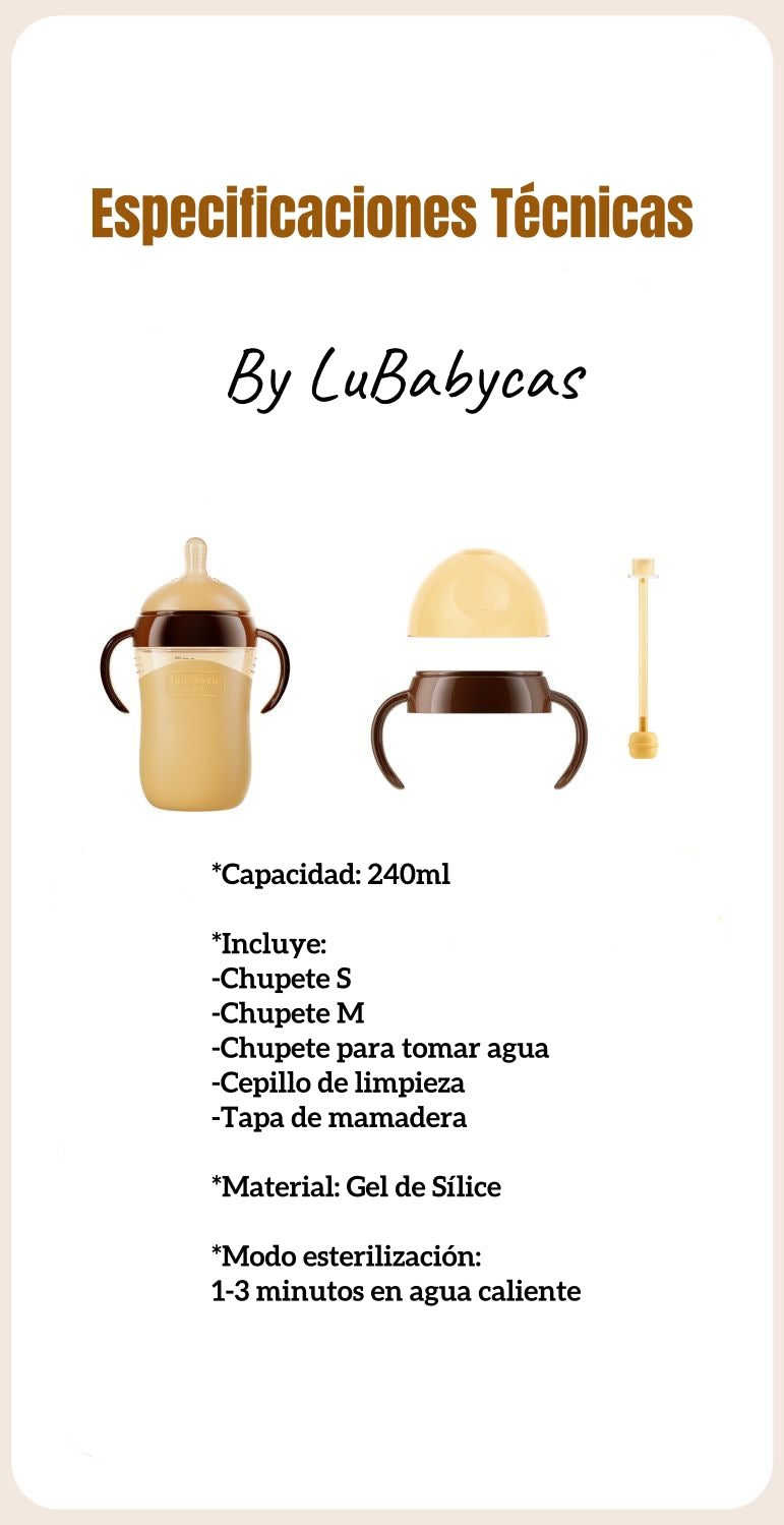 Mamadera 240ml Con Chupetes Y Cepillo de Limpieza LuBabycas