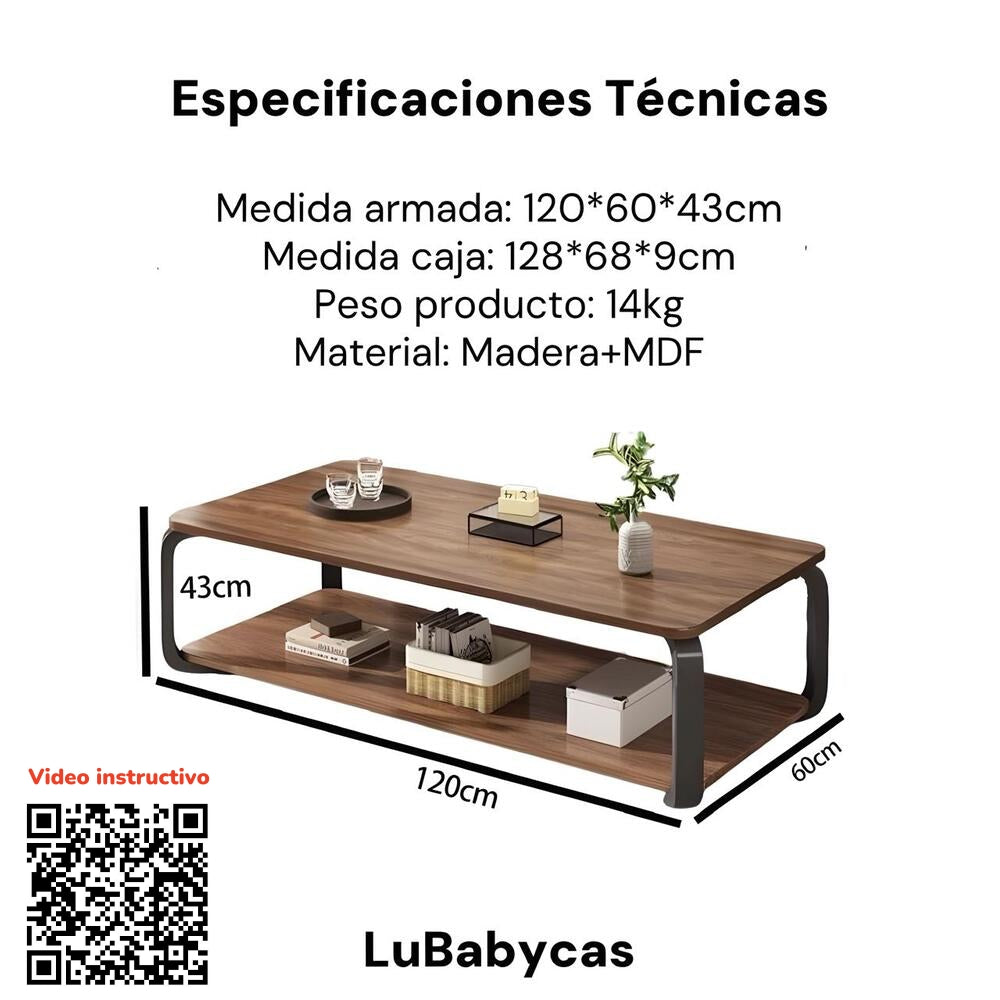 Mesa De Centro Rectangular 2 Niveles 120x60x43cm LuBabycas