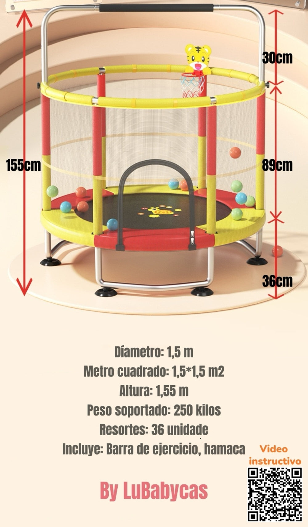 Cama Elástica Trampoline 150cm Más Juegos LuBabycas