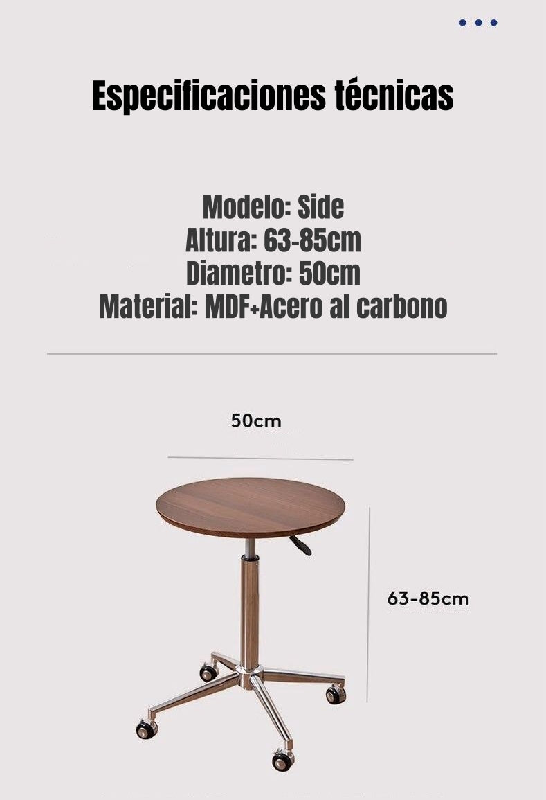 Mesa Lateral Auxiliar Centro Regulable 63-85cm Side Café