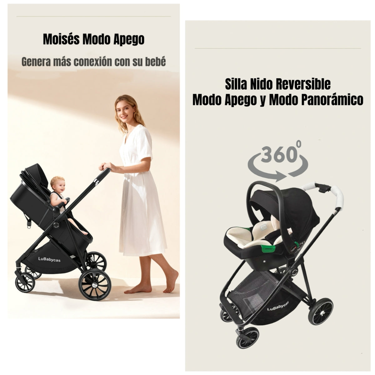 Coche Travel System Toldo 360°Gese Baby Negro LuBabycas
