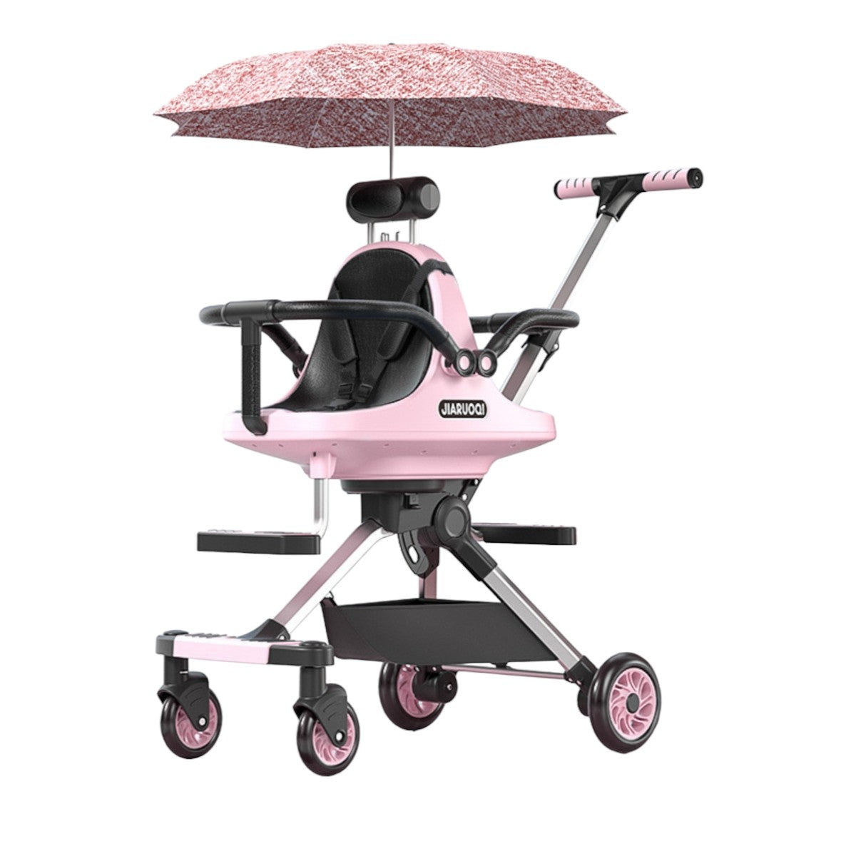 Coche de Paseo Doble Con Sombrilla Rosado By LuBabycas