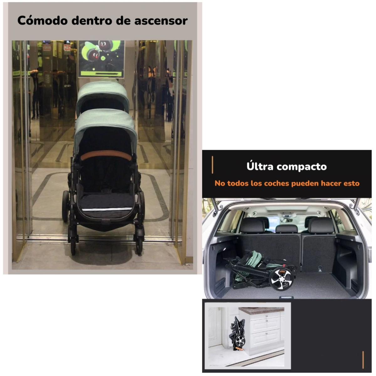 Coche Cuna Doble Multiposiciones Compacto A8 Negro LuBabycas