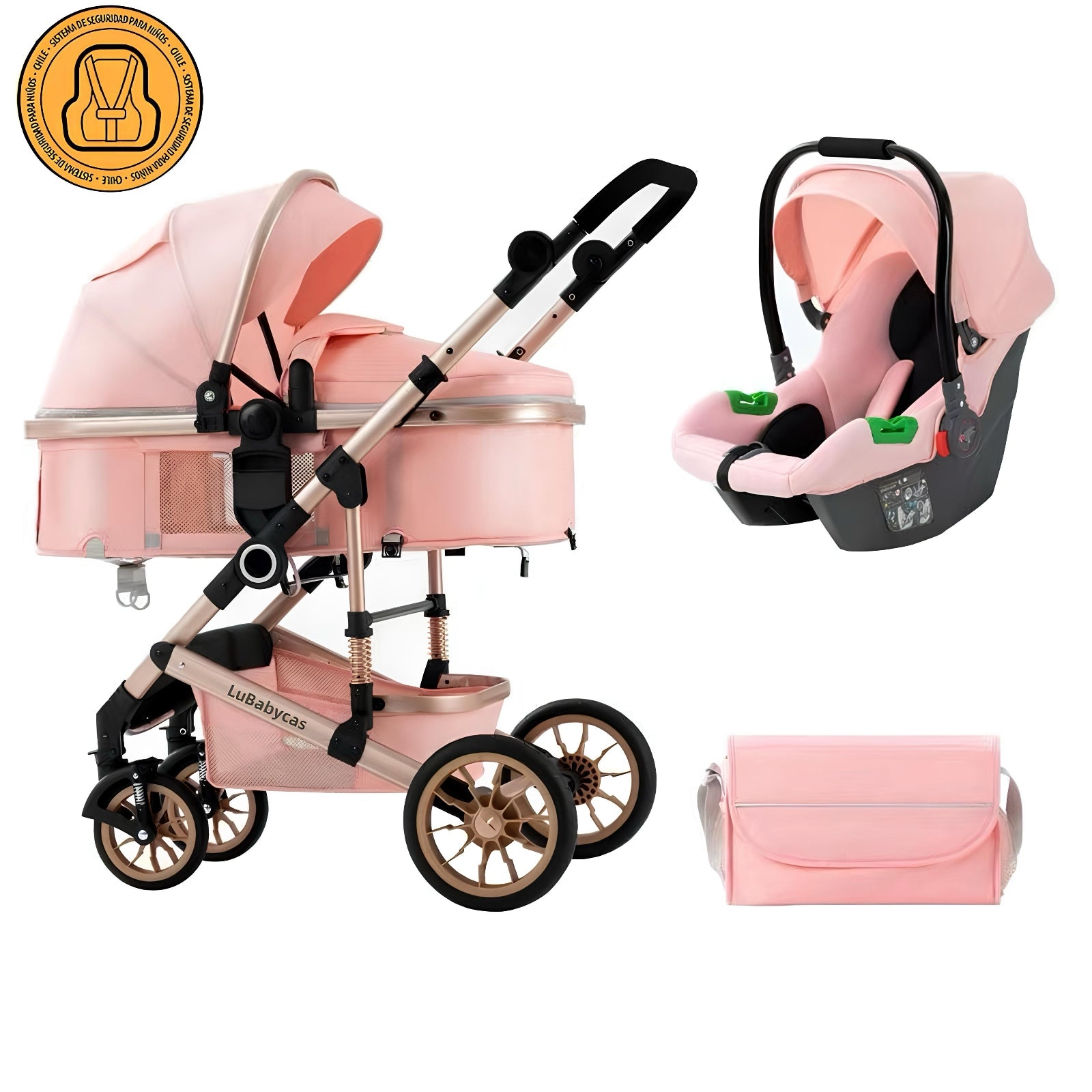 Coche Travel System Con Accesorios Musso Rosado LuBabycas