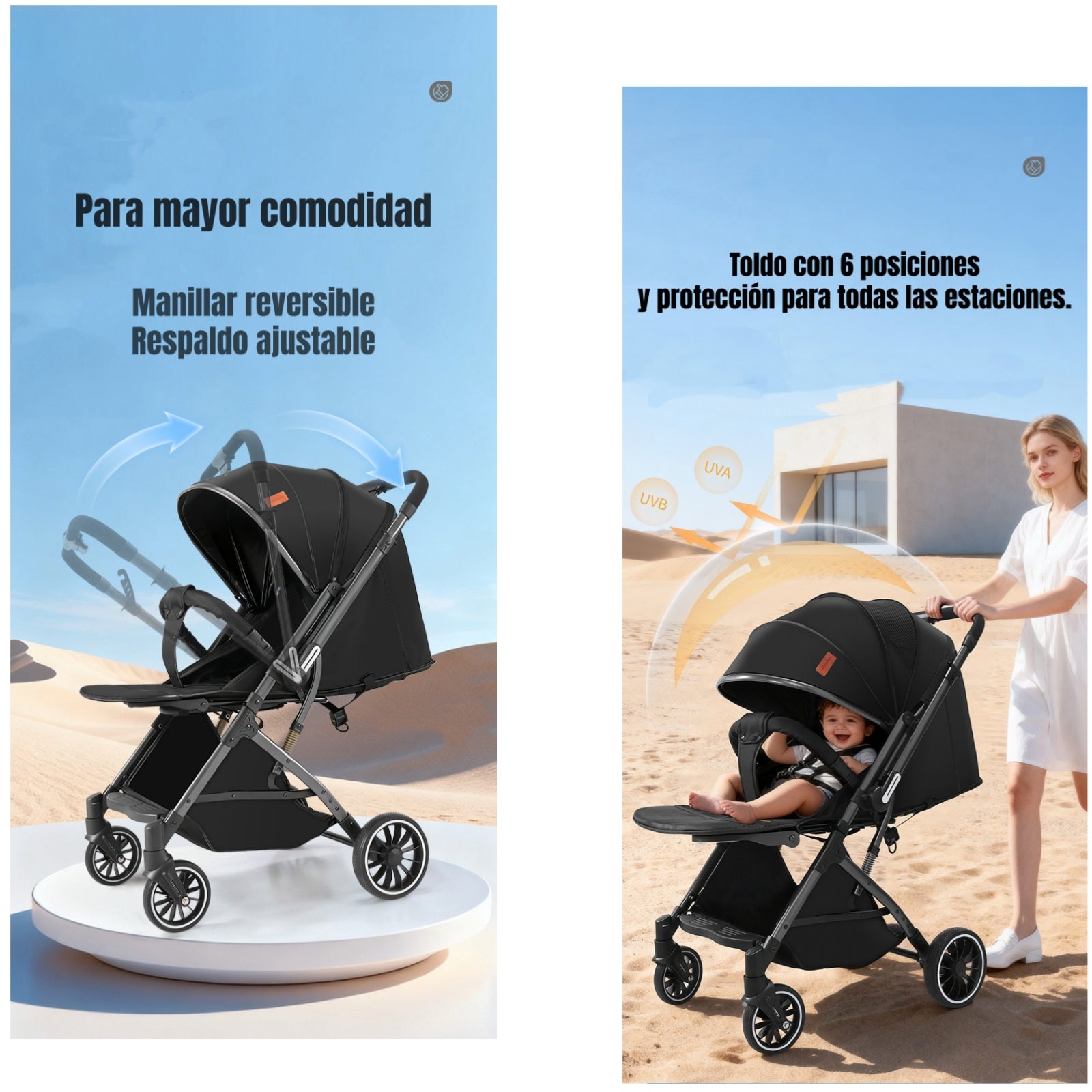 Coche Paseo Reversible Con Mosquitero Focus Negro LuBabycas