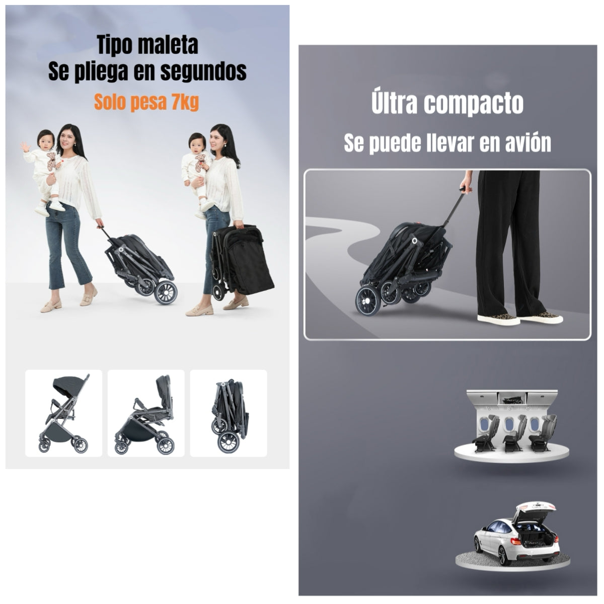 Coche De Paseo Maleta Compacto 0-3 Años Tour Negro LuBabycas