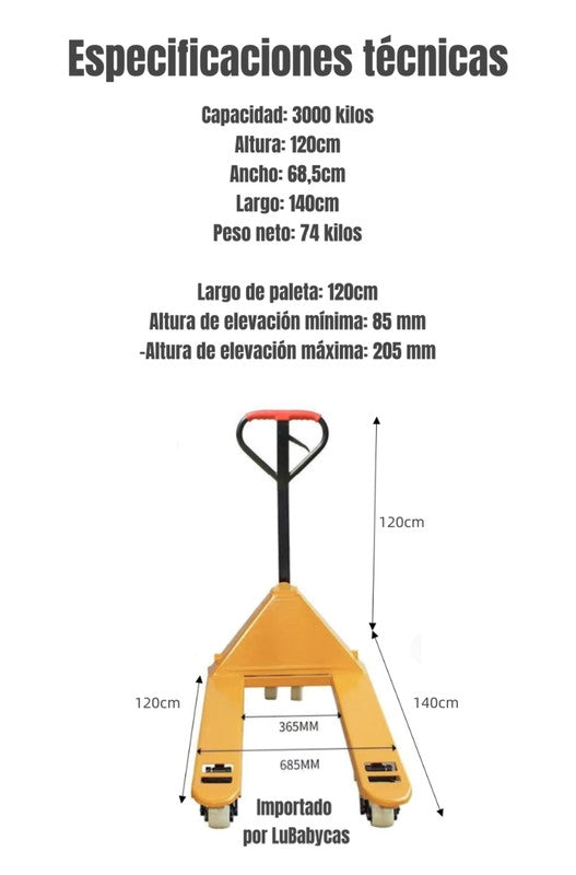 Transpaleta Manual 3000 kilos 685mm By LuBabycas