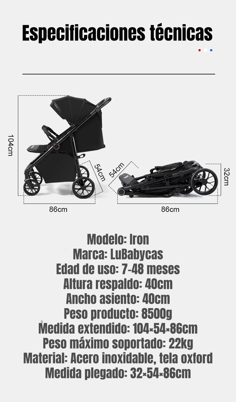 Coche De Paseo Con Posa Vaso 4 Años Iron Negro LuBabycas
