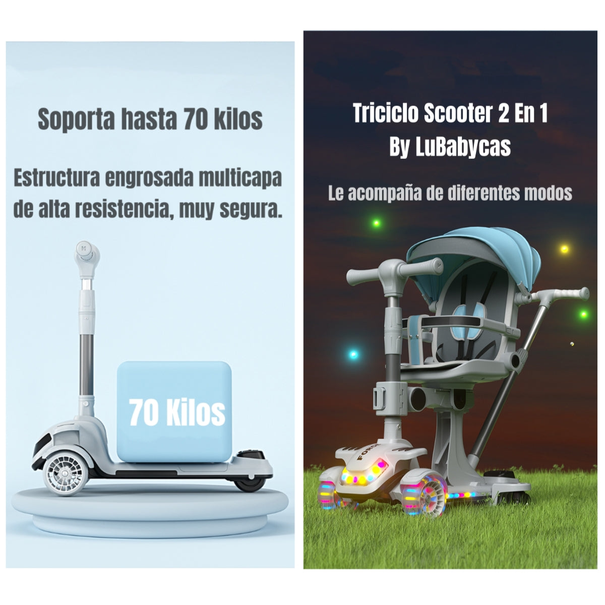 Triciclo Scooter 2 En 1 LuBabycas Azul LuBabycas