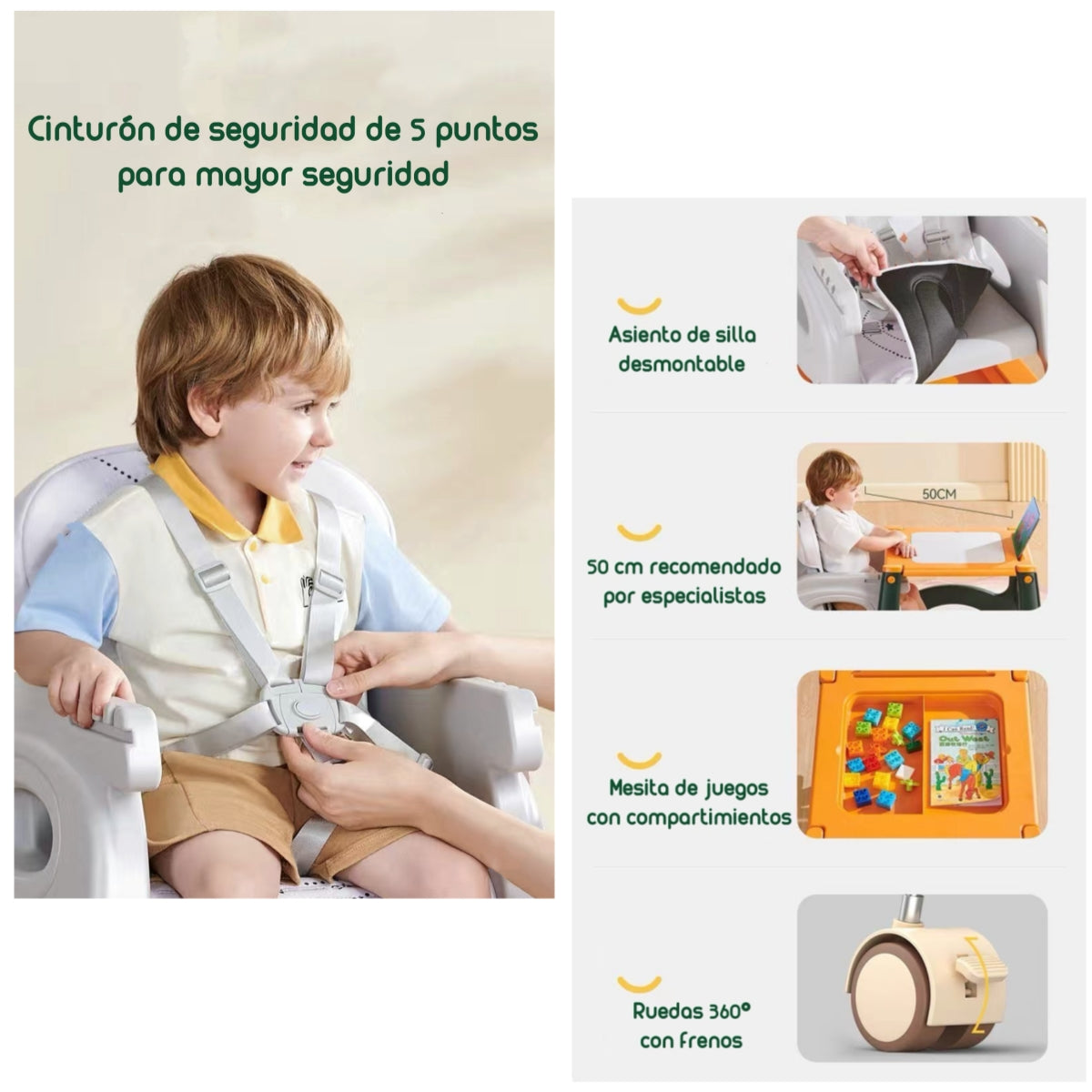 Silla De Comer Multifuncional Con Ruedas Rosada Lubabycas