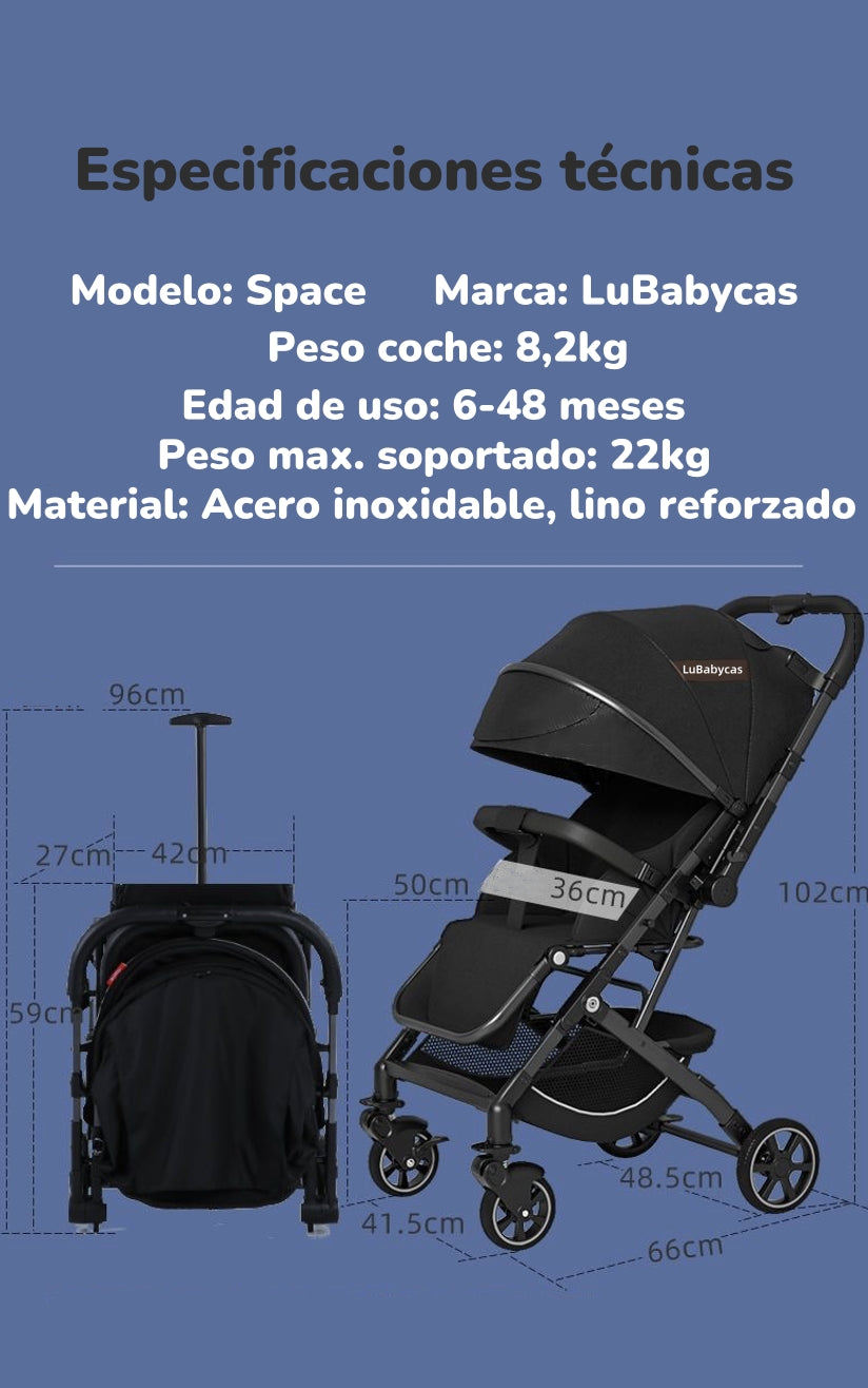 Coche De Paseo Reversible 4 Ruedas 360°Space Gris LuBabycas