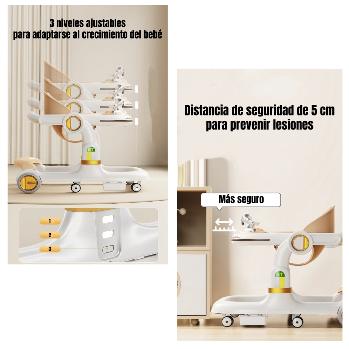 Andador Caminador Con Manilla Y Luces Mine Blanco LuBabycas