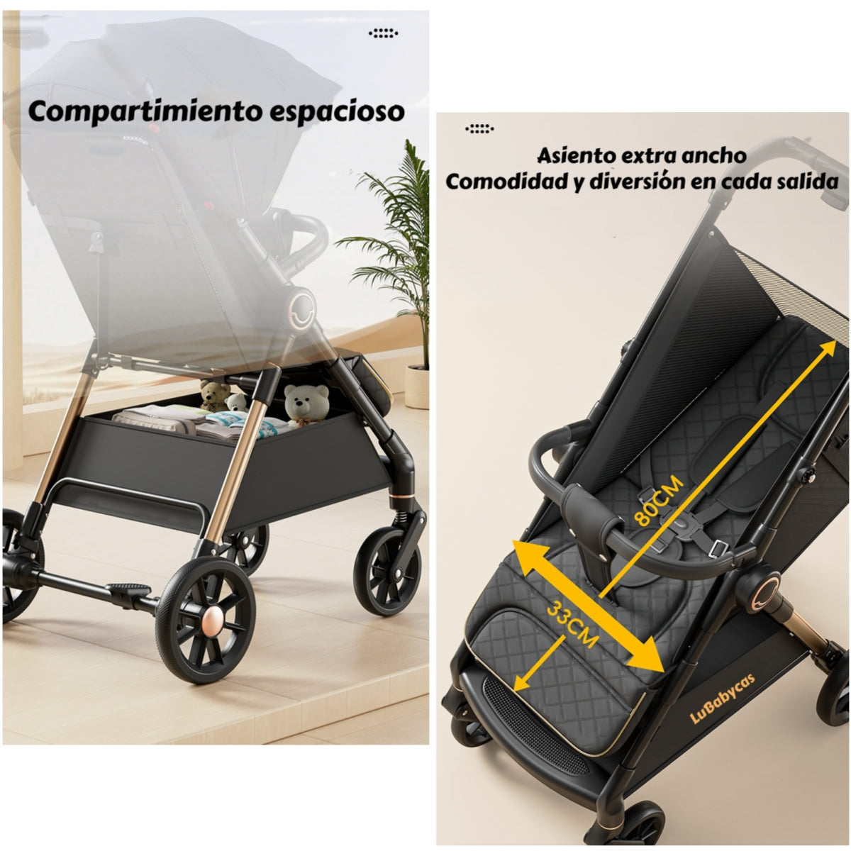 Coche De Paseo Últra Resistente 25kg Tek Dorado LuBabycas