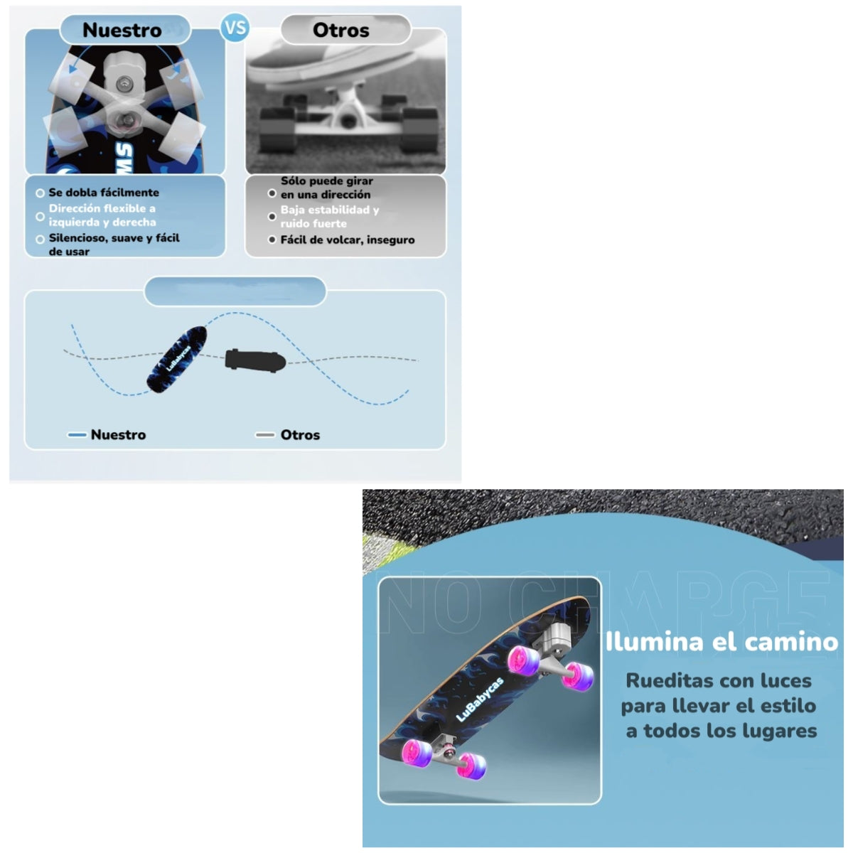 Skate Patineta De Madera Con Luces Freestyle Negra LuBabycas