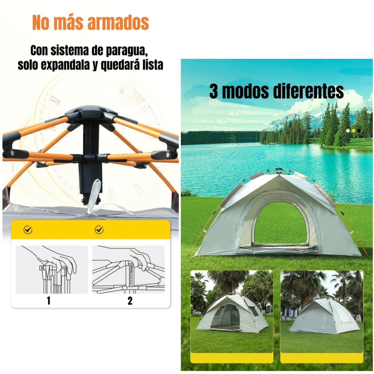 Carpa Camping Automática 4 Personas Con Accesorios Roof Gris