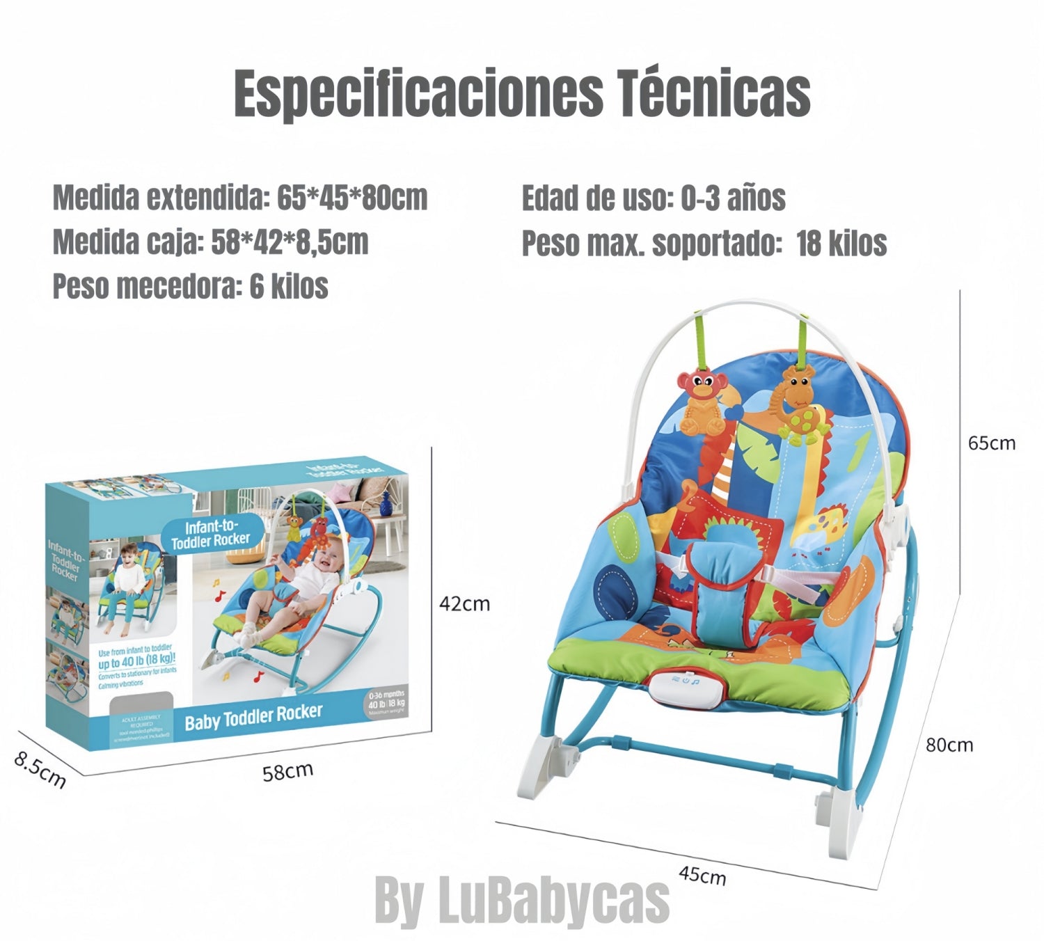 Mecedora Silla de Comer 2 en 1 Vibración Rosada LuBabycas