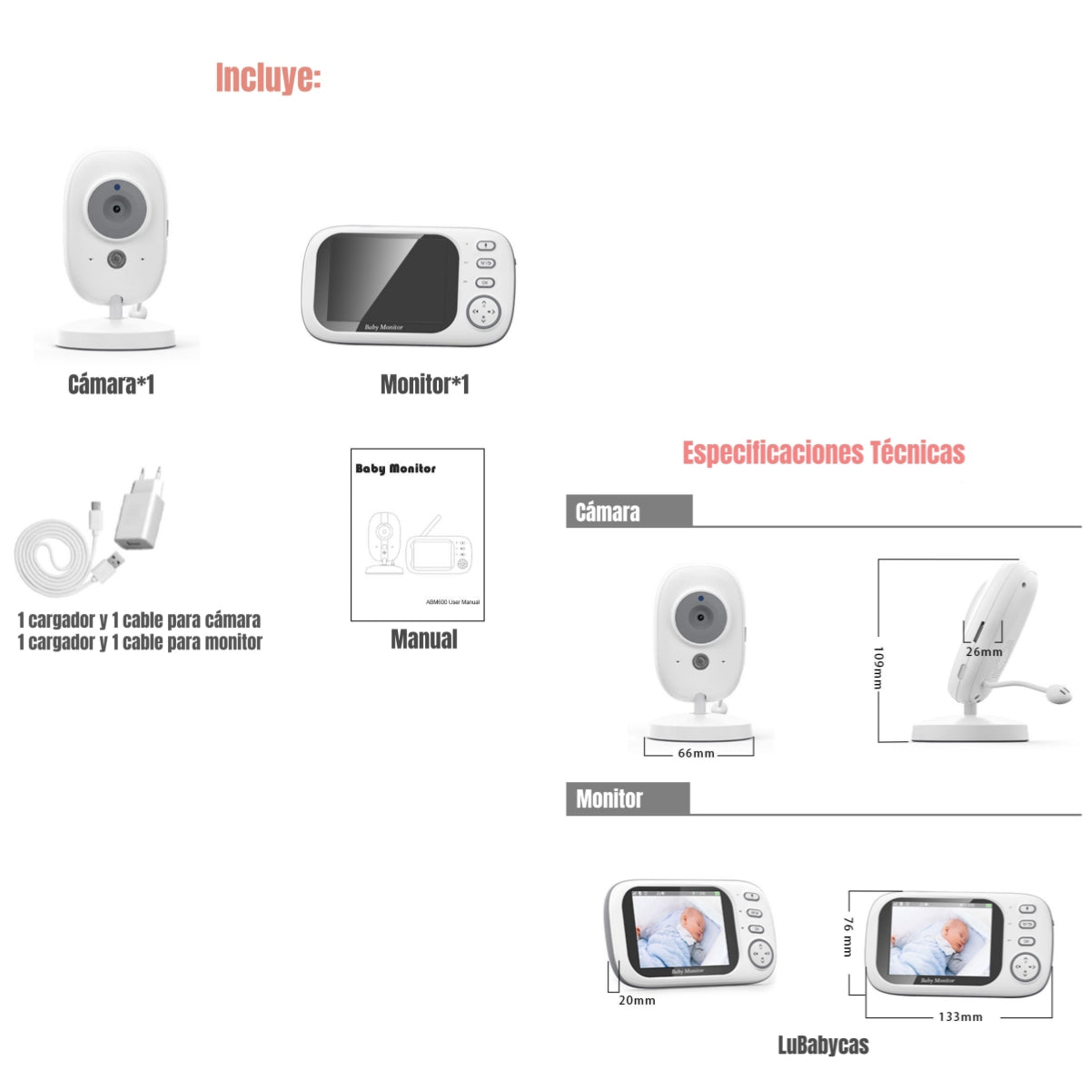 Cámara Monitor Inteligente 3.5 pulgadas Pantalla 720P LuBabycas