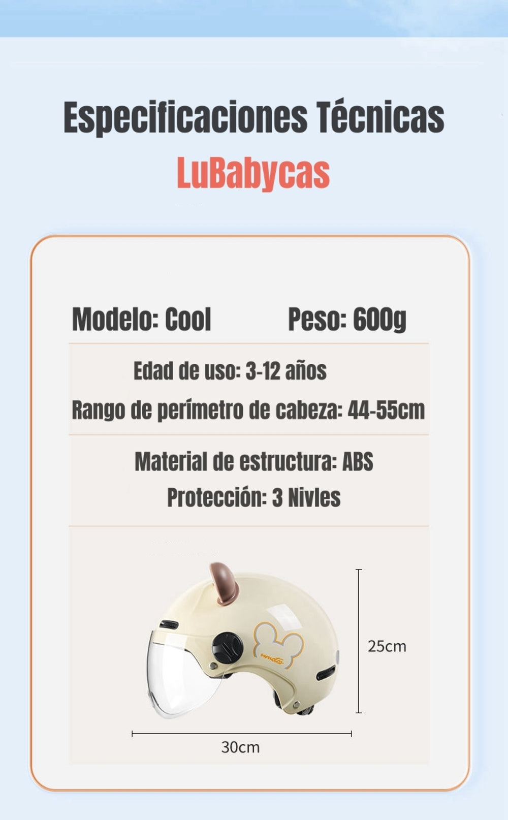 Casco Infantil Bicicleta Regulable Cool LuBabycas