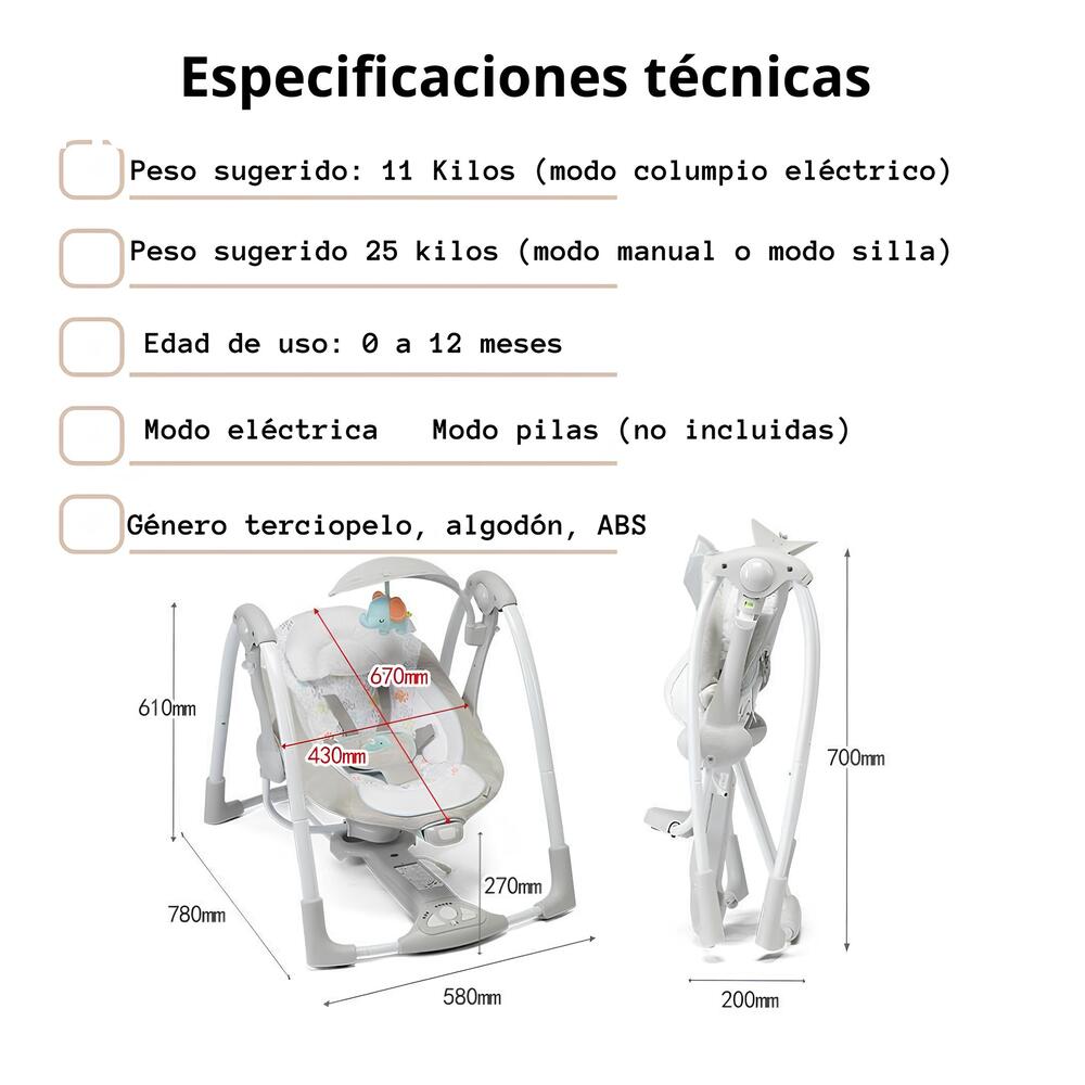 Columpio Mecedora Eléctrico Vibración Ingenuity Lubabycas