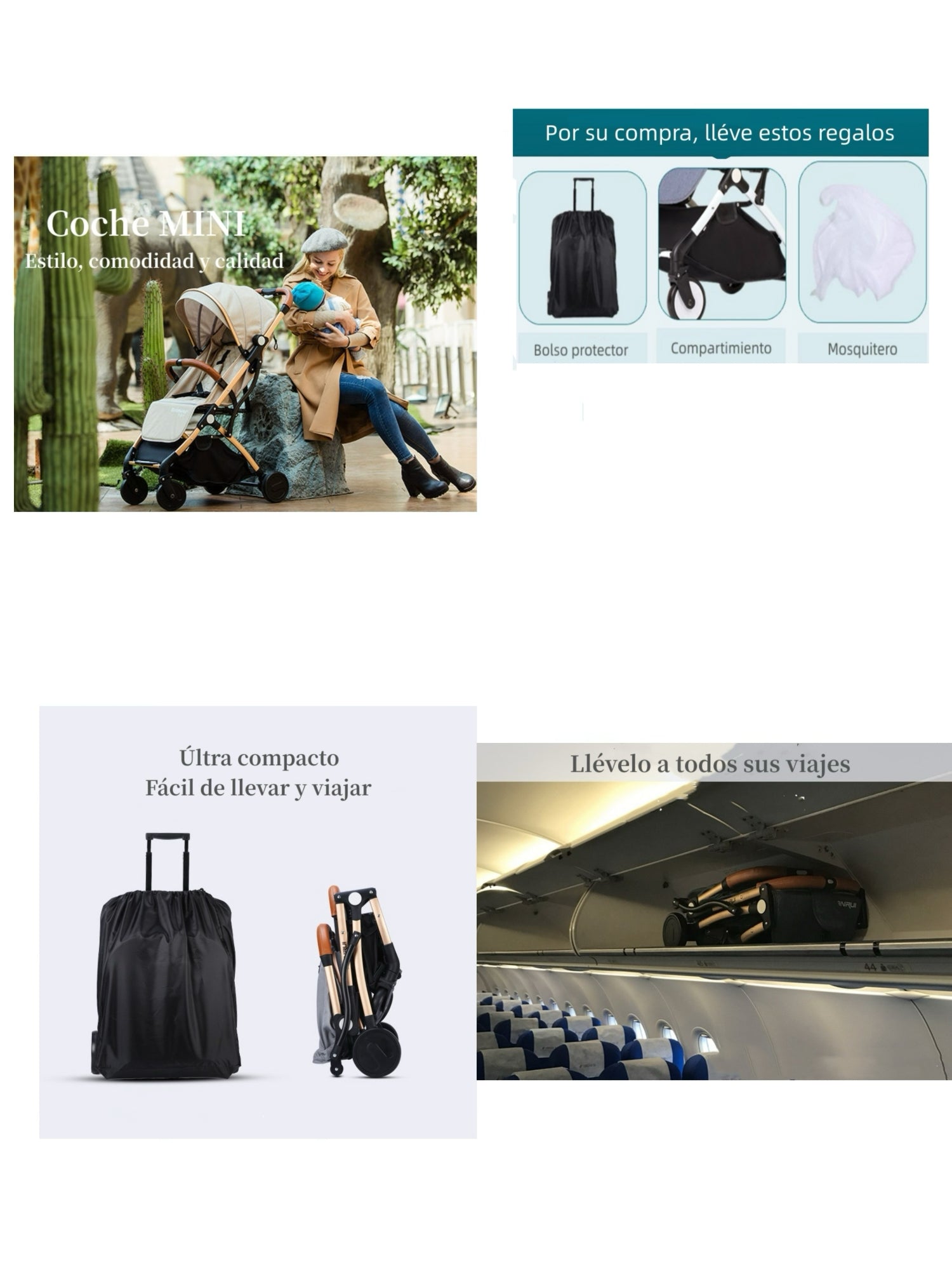 Coche De Paseo Aluminio Con Accesorios LuBabycas Negro